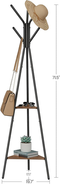 Perchero de Pie con Estantes - Acabado Madera y Metal