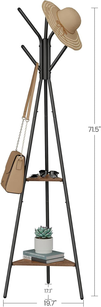 Perchero de Pie con Estantes - Acabado Madera y Metal