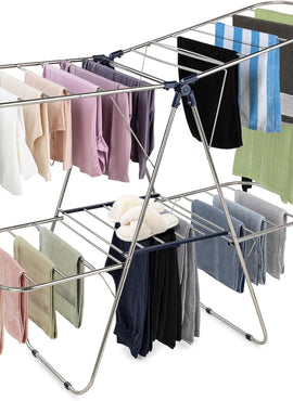 Tendedero de Acero Inoxidable | Plegable, Alas Ajustables y Clips para Calcetines